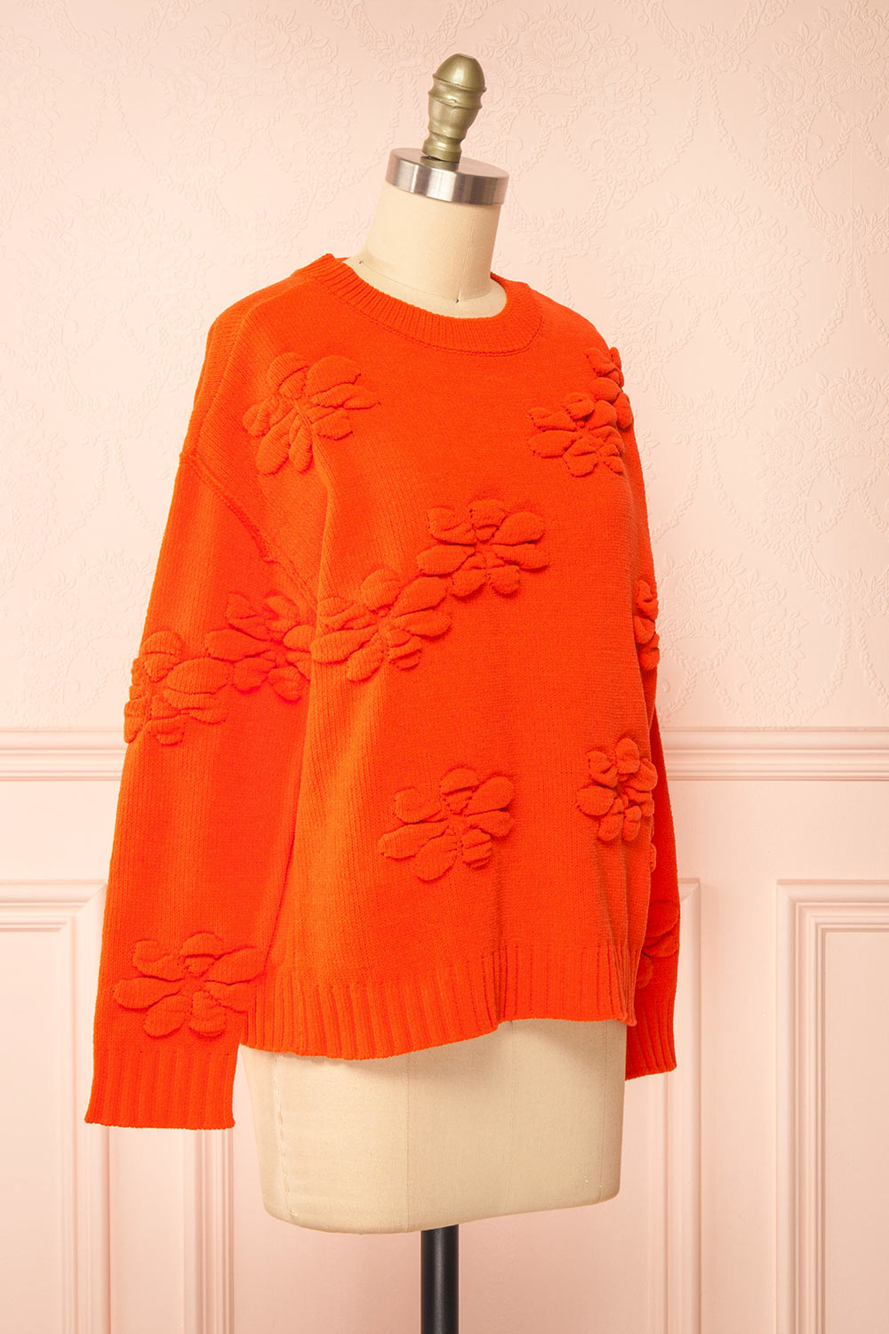 Vitis Orange Sweater w/ 3D Floral Embroidery | Boutique 1861  sie