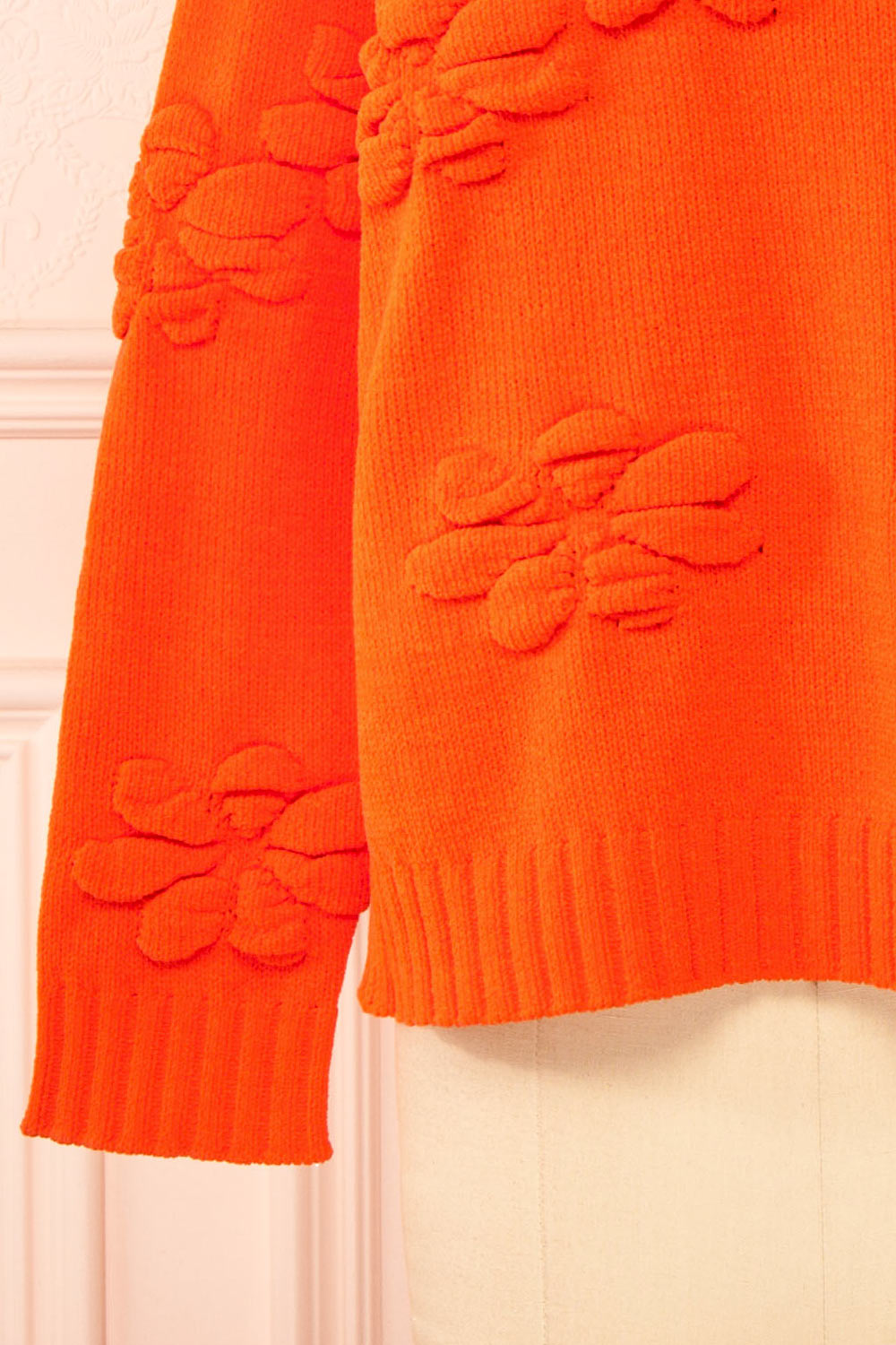 Vitis Orange Sweater w/ 3D Floral Embroidery | Boutique 1861  bottom