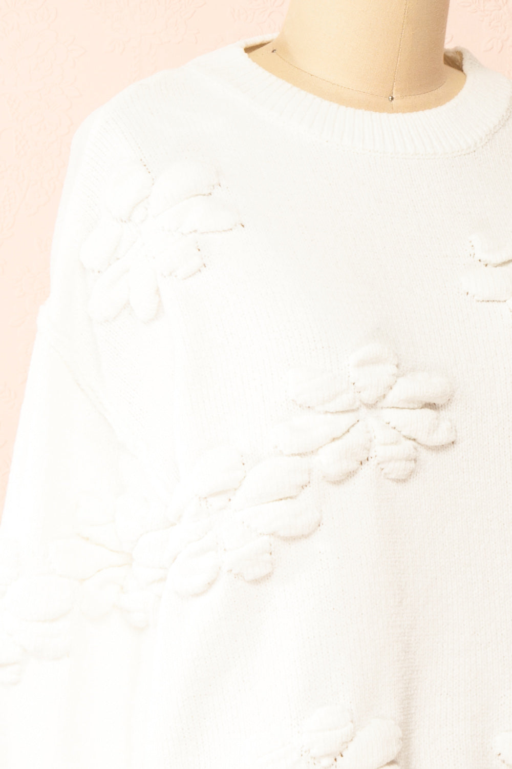 Vitis White Sweater w/ 3D Floral Embroidery | Boutique 1861  side