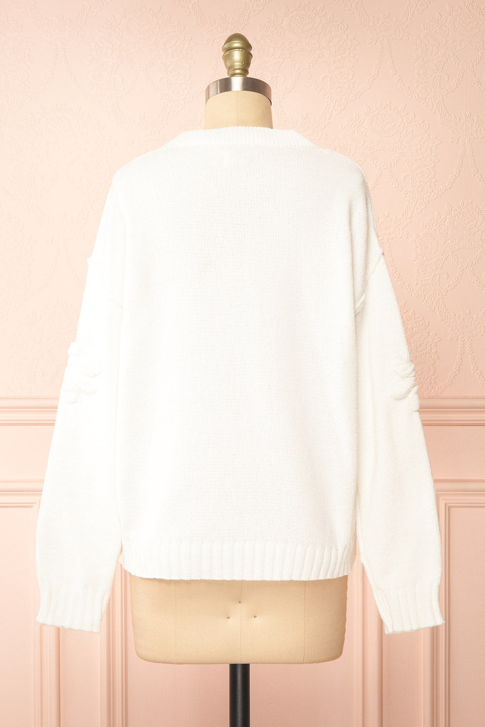 Vitis White Sweater w/ 3D Floral Embroidery | Boutique 1861  back view