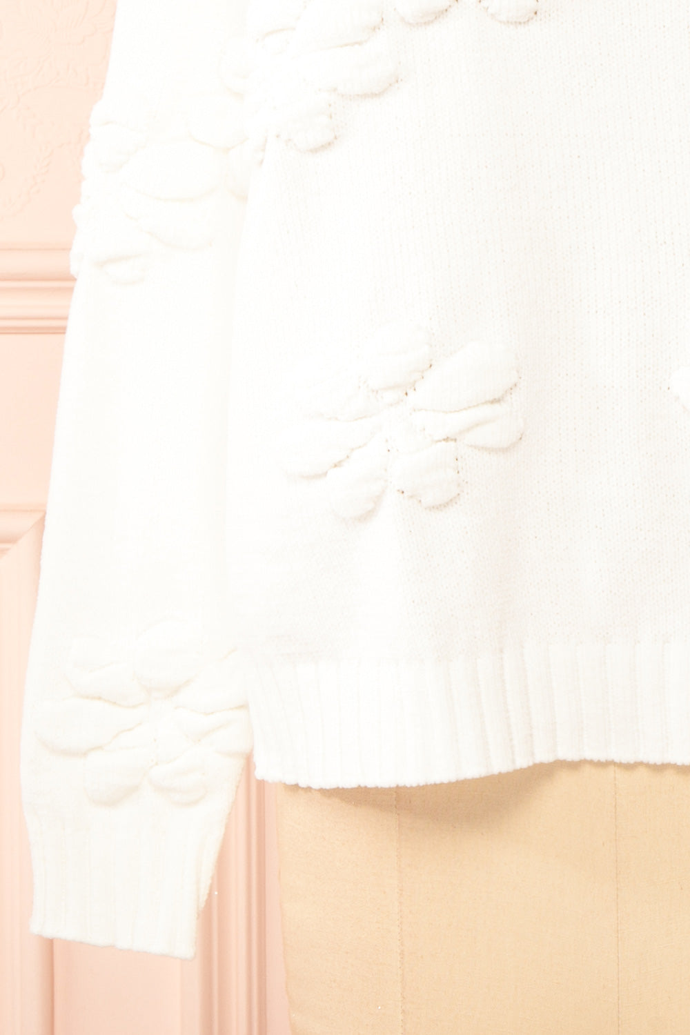 Vitis White Sweater w/ 3D Floral Embroidery | Boutique 1861  bottom