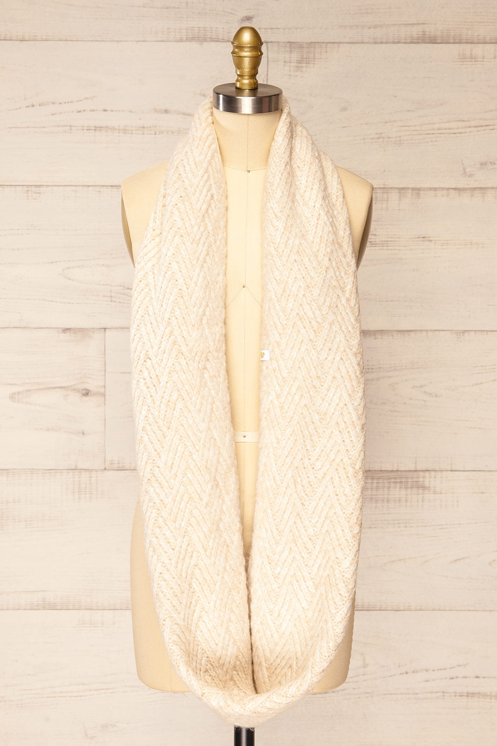 Vonderbone Beige Knit Infinity Scarf | La petite garçonne front view