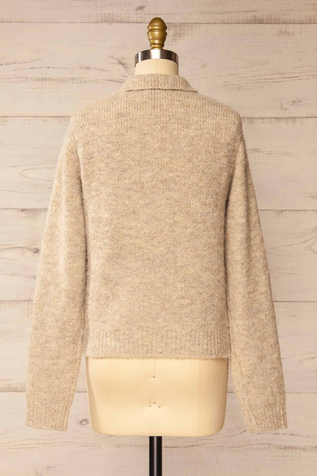 back view of Voront Beige Knit Sweater with Polo Neck at La petite garçonne
