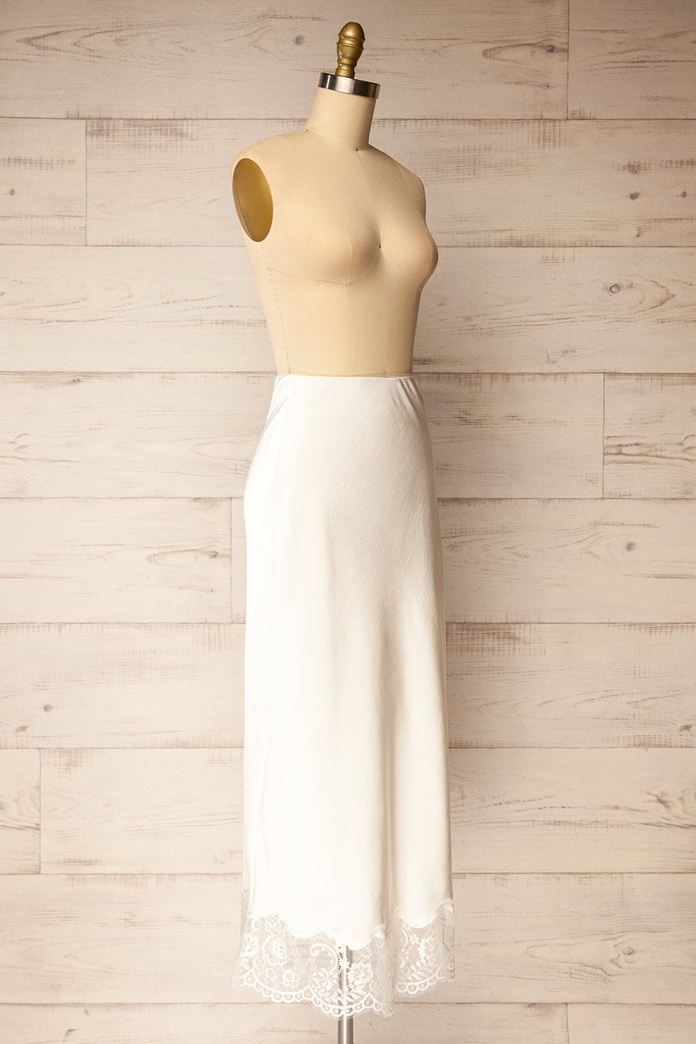 Vrako Ivory Midi Satin Skirt with Lace | La petite garçonne side view