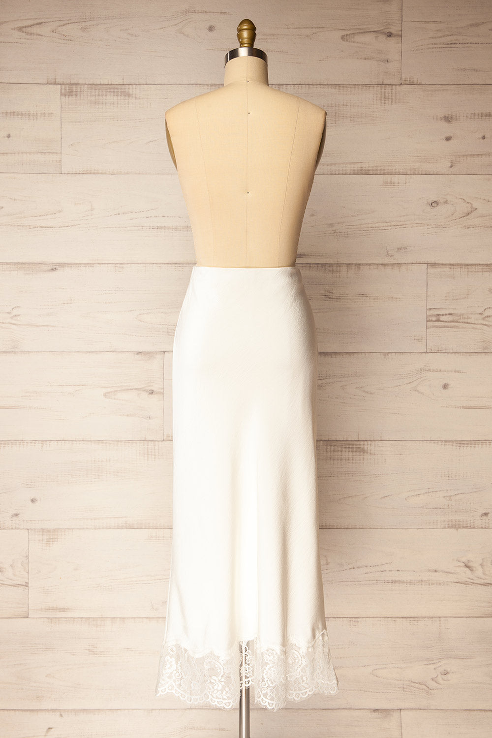 Vrako Ivory Midi Satin Skirt with Lace | La petite garçonne back view