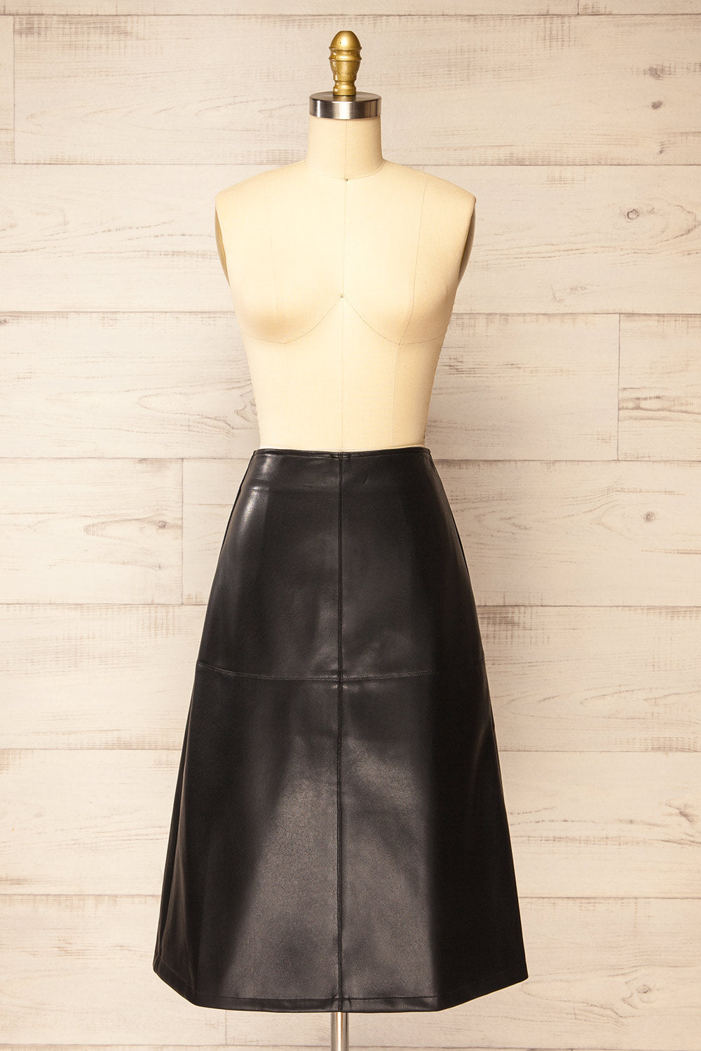 Walachia Black Faux-Leather Midi Skirt | La petite garçonne front view