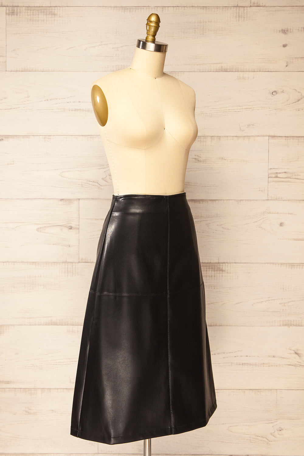 Walachia Black Faux-Leather Midi Skirt | La petite garçonne side view