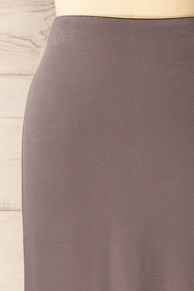 Warkalyk Grey Straight Midi Skirt | La petite garçonne front close-up