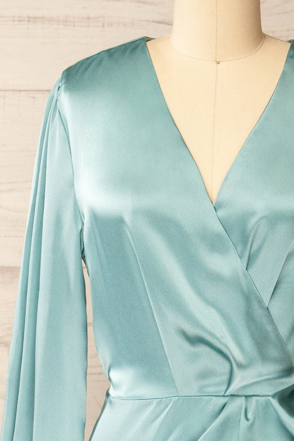 Warrington | Blue Green Satin Wrap Dress