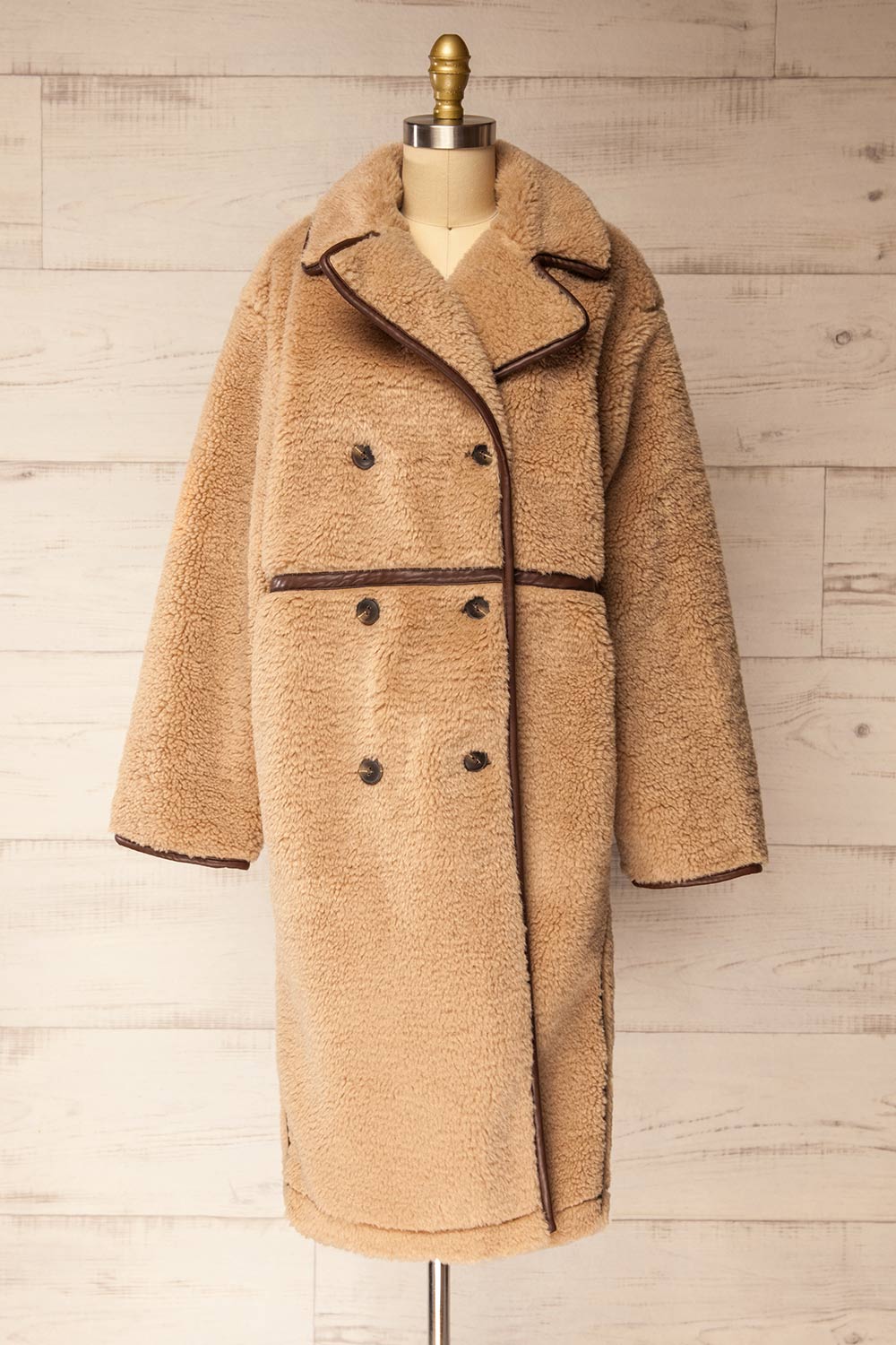 Warwick Beige Button-Up Teddy Coat | La petite garçonne front view