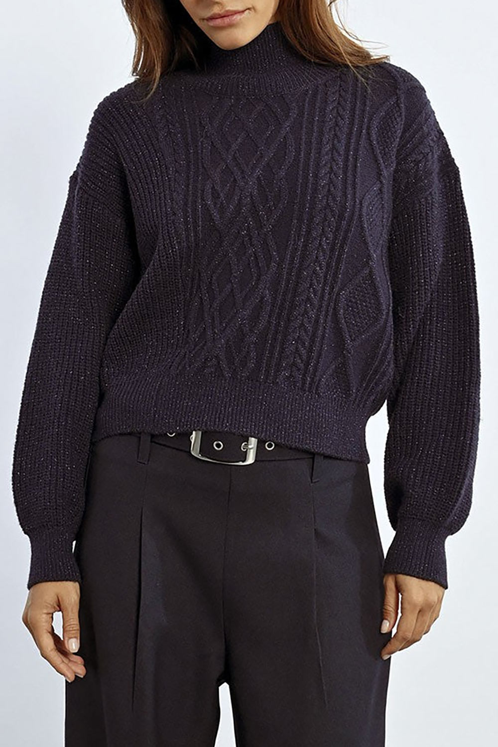 Waterbury Sparkling Navy Turtleneck Sweater | La petite garçonne on model