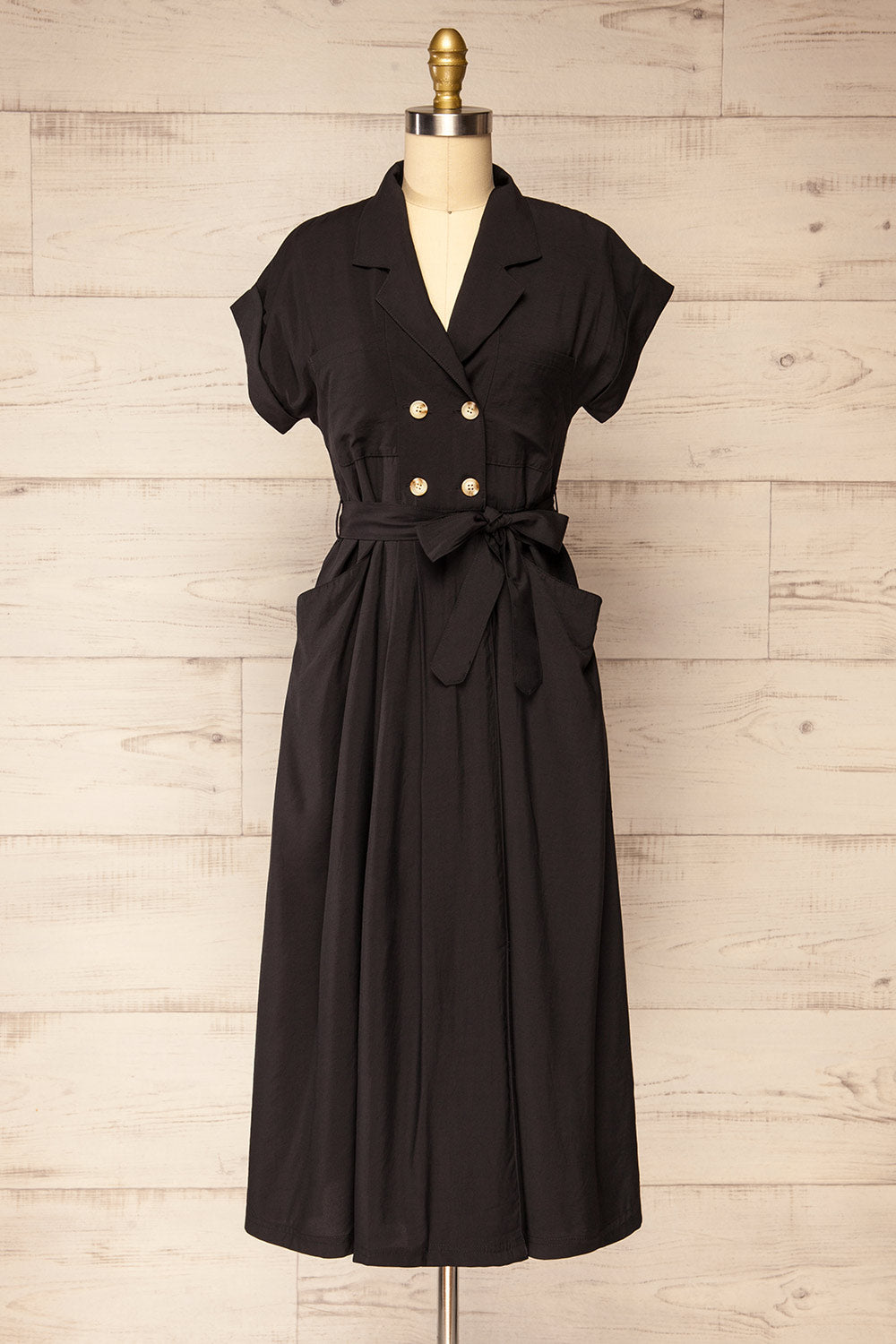Waverly Black Double-Breasted Dress w/ Tie Belt | La petite garçonne front view