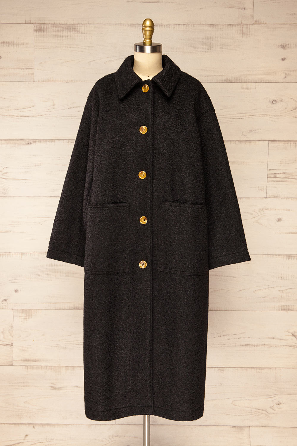 Wayward Black Long Coat w/ Large Pockets | La petite garçonne front view