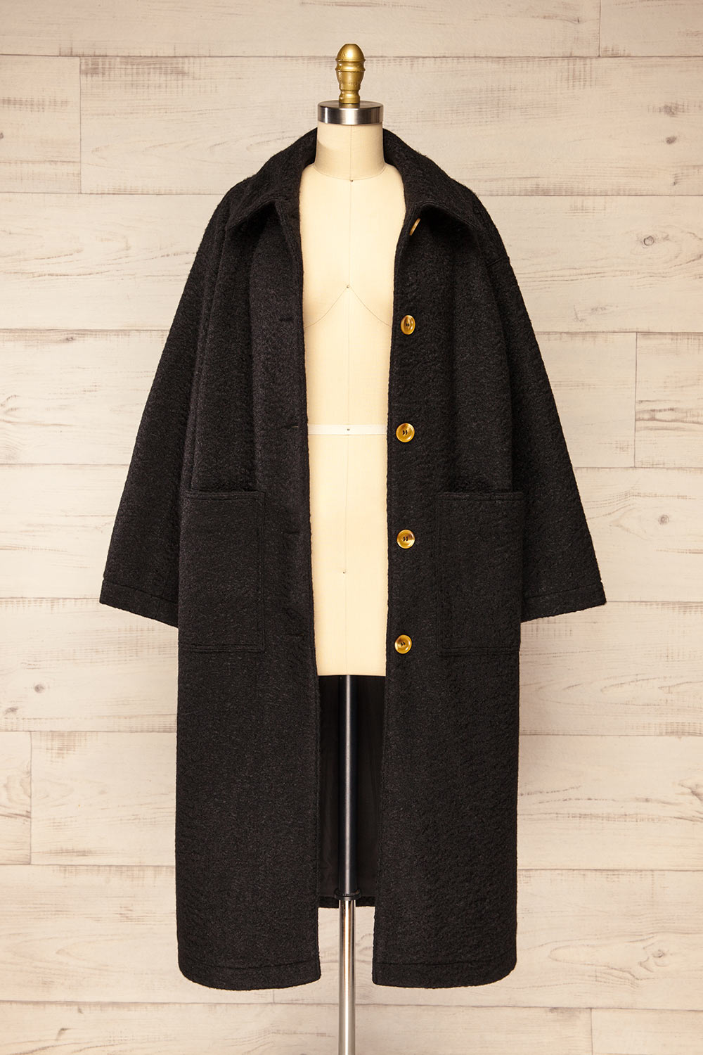 Wayward Black Long Coat w/ Large Pockets | La petite garçonne open view