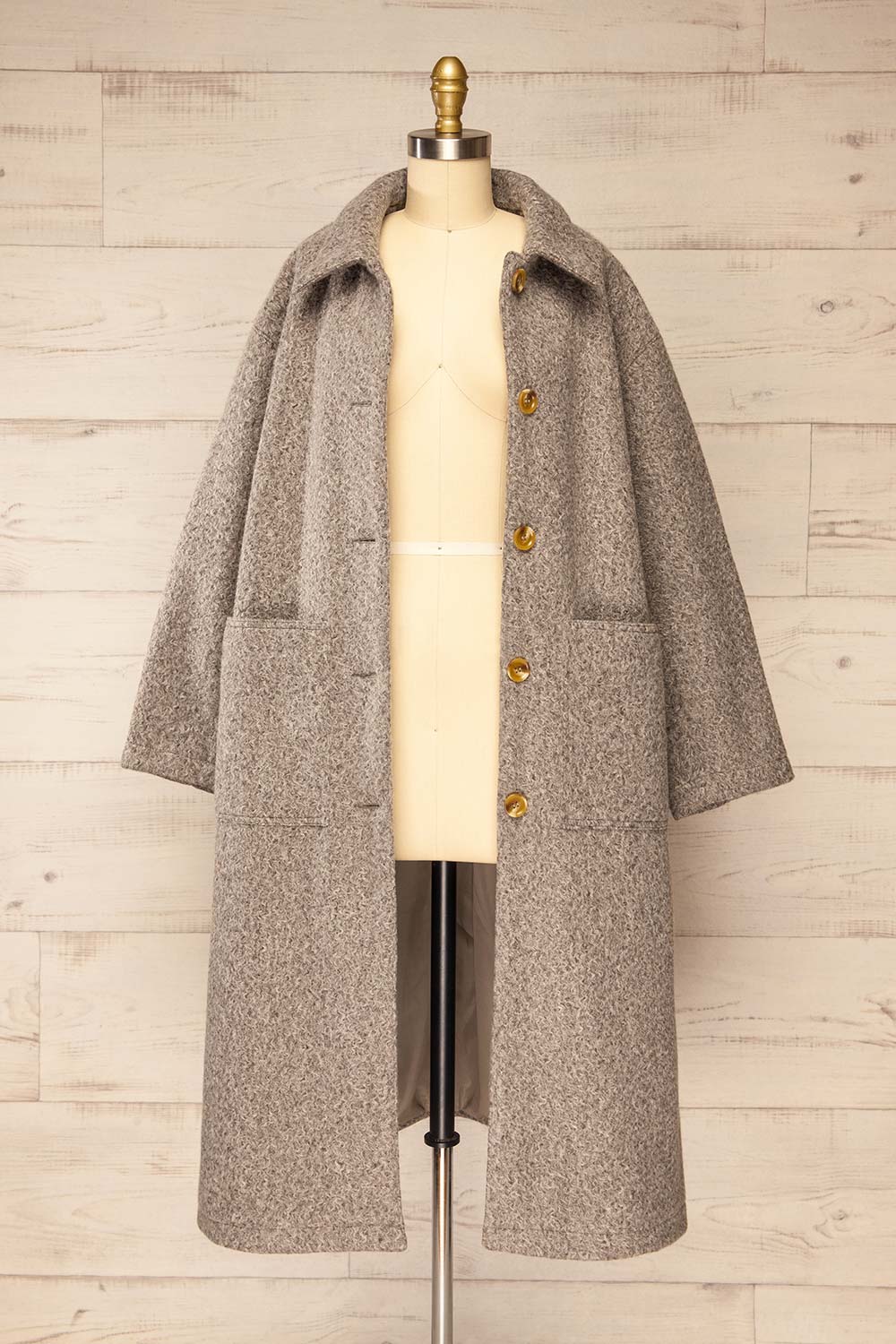 Wayward Grey Long Coat w/ Large Pockets | La petite garçonne open view