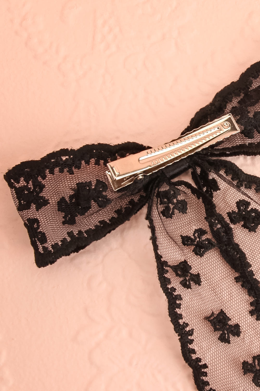 Wednesday Black Lacy Bow Hair Clip | Boutique 1861 back close-up