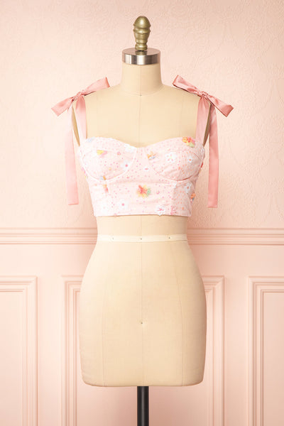 Wendy Pink Bustier Crop Top w/ Sequins | Boutique 1861 front view