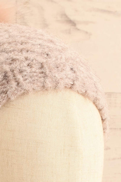 Whitby Taupe Knit Tuque w/ Pompom | La petite garçonne front close-up