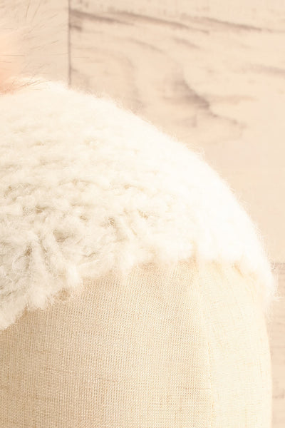 Whitby White Knit Tuque w/ Pompom | La petite garçonne front close-up