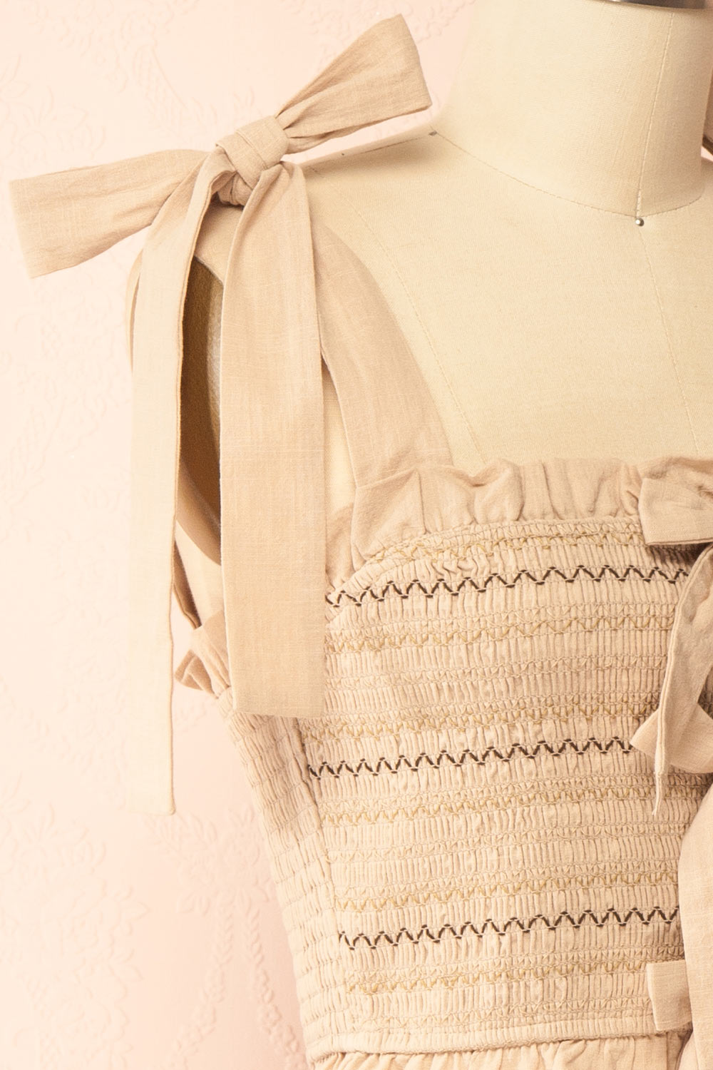 Whitney Beige Ruched Top with Bows | Boutique 1861 side