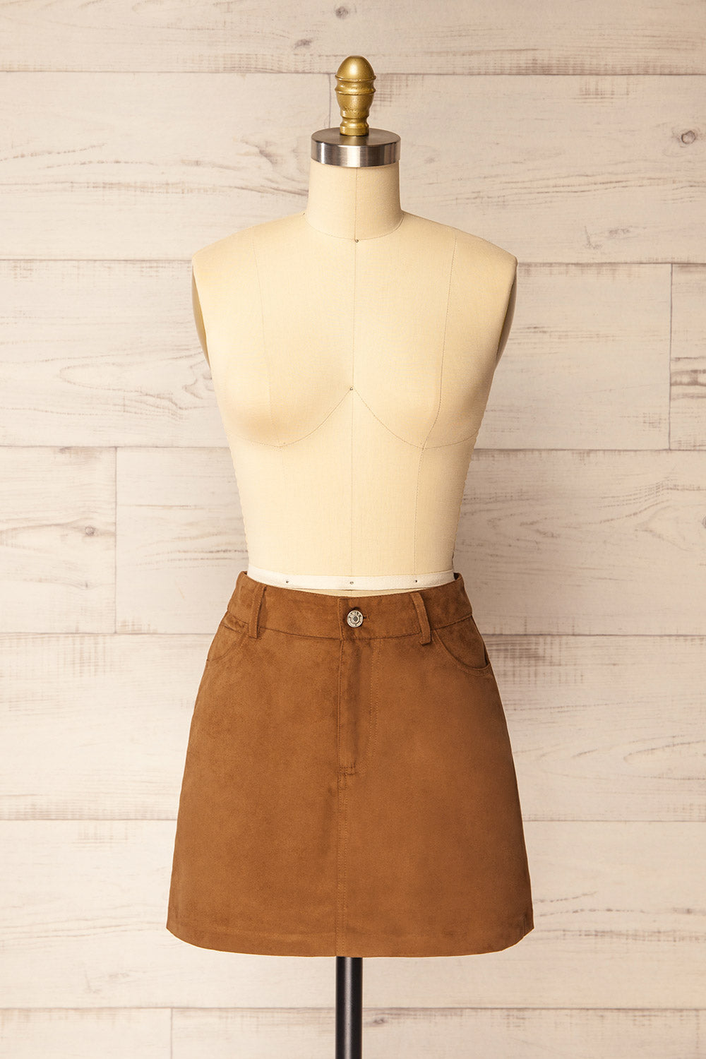 Wichita Short Brown Faux Suede Skirt | La petite garçonne front view