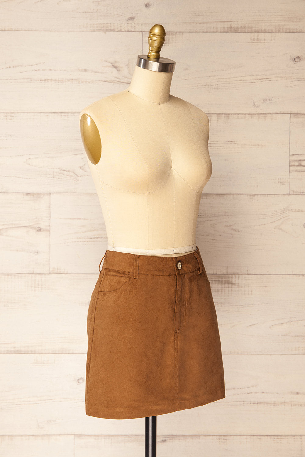 Wichita Short Brown Faux Suede Skirt | La petite garçonne side view