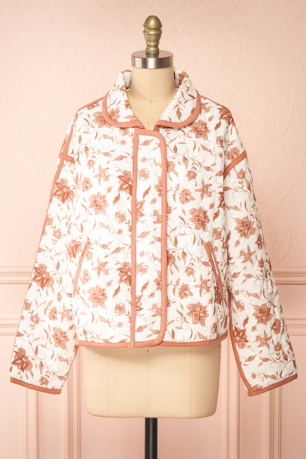 Wickette White Quilted Coat w/ Floral Print | Boutique 1861 front view