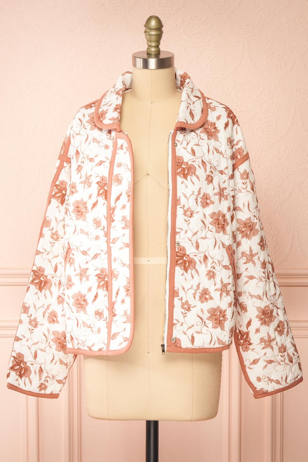 Wickette White Quilted Coat w/ Floral Print | Boutique 1861 open