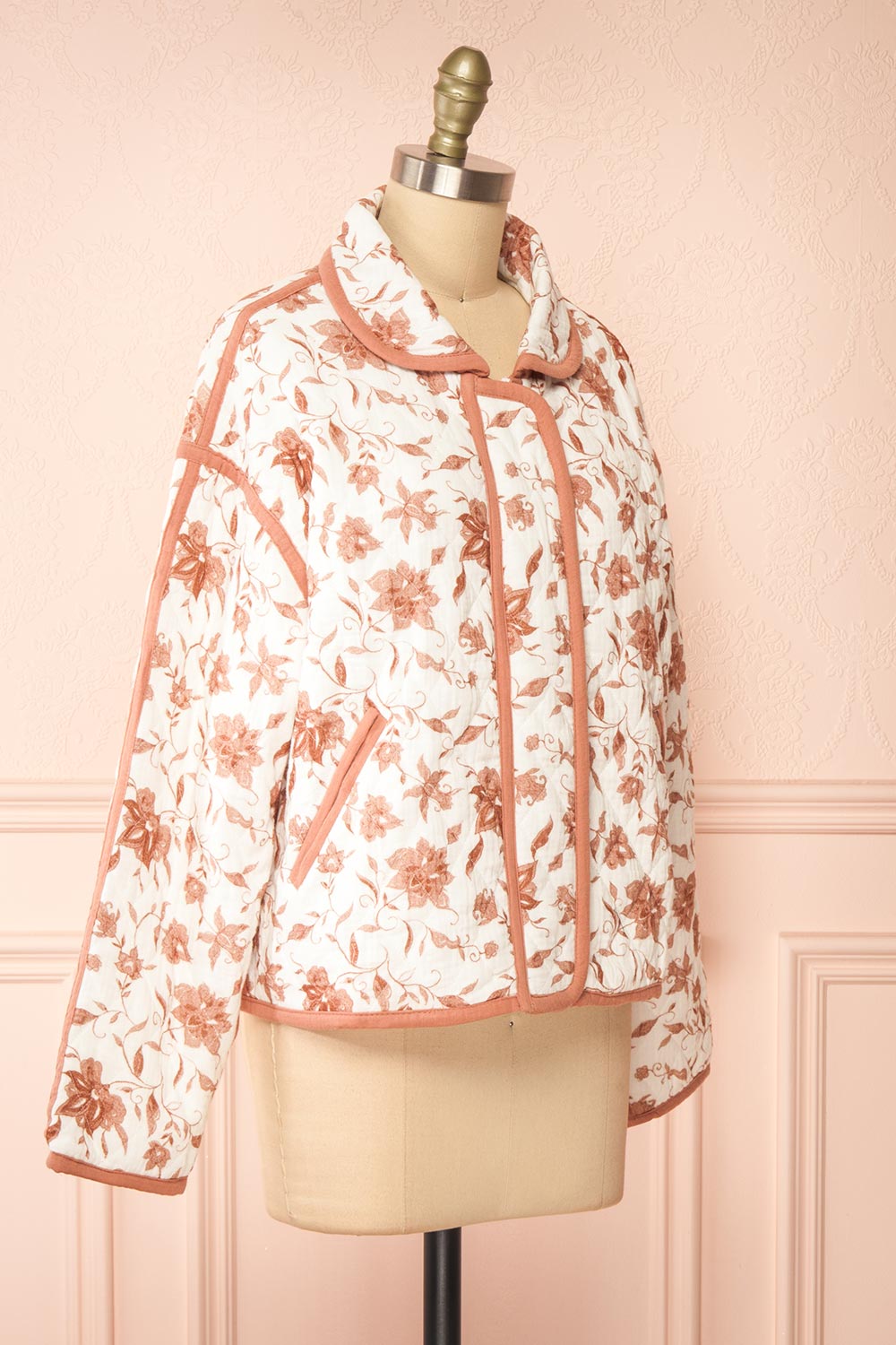 Wickette White Quilted Coat w/ Floral Print | Boutique 1861 side view