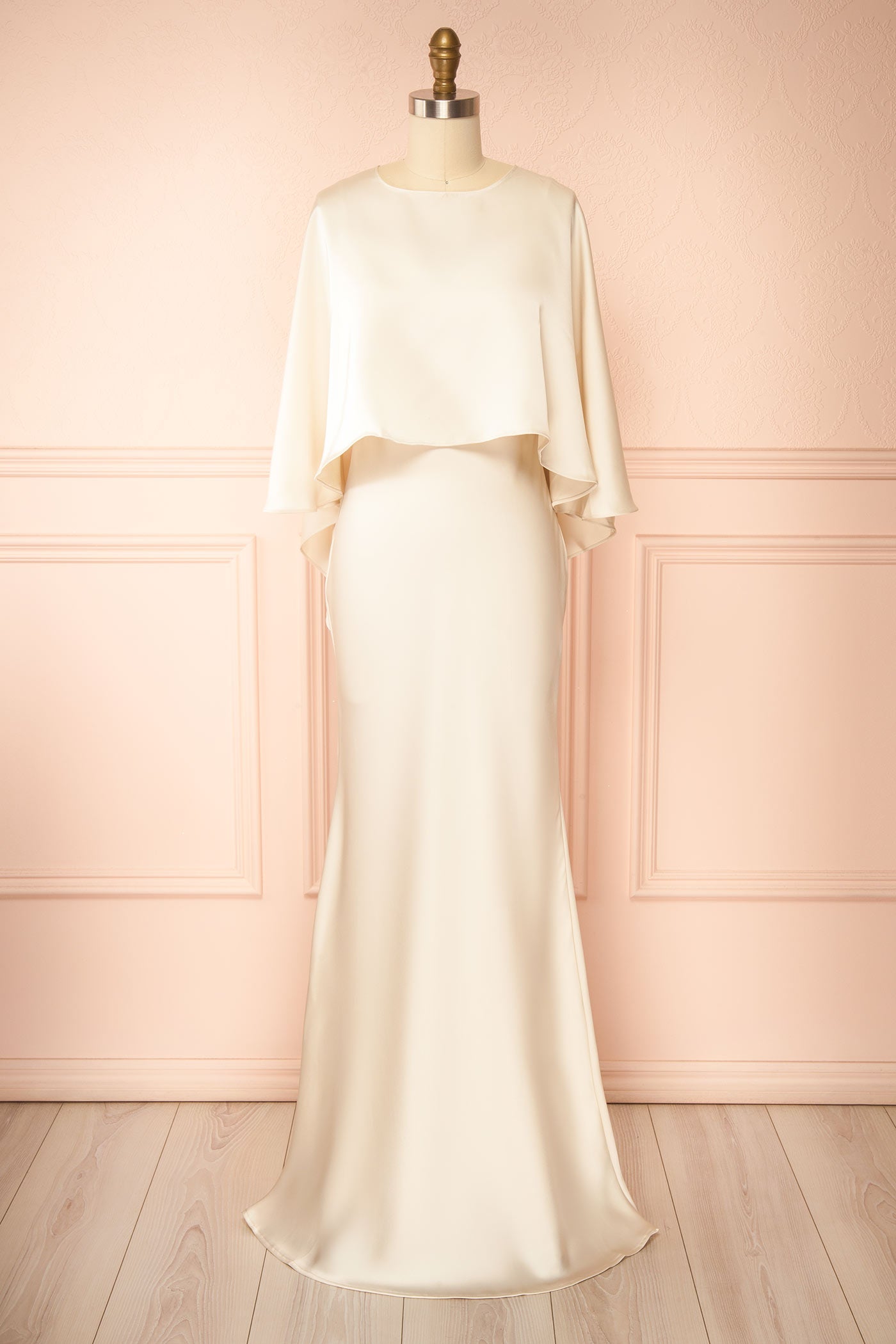 Wilder | Ivory Satin Sleeveless Maxi Dress with Matching Shawl
