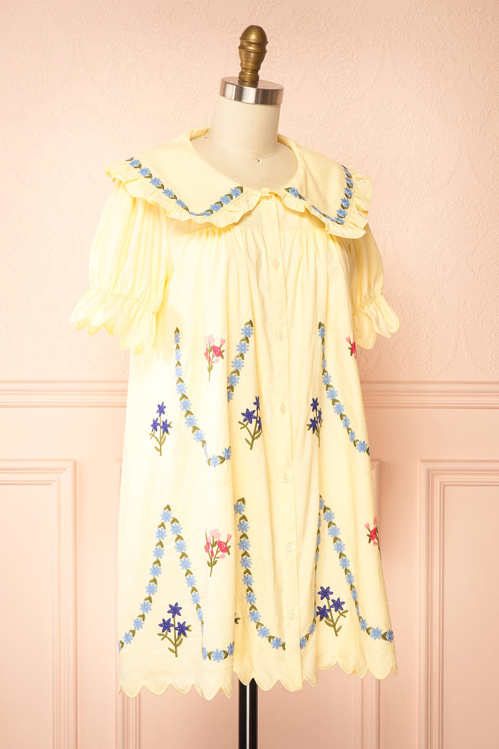 Wilma Short Yellow Dress with Large Collar | Boutique 1861 side view
