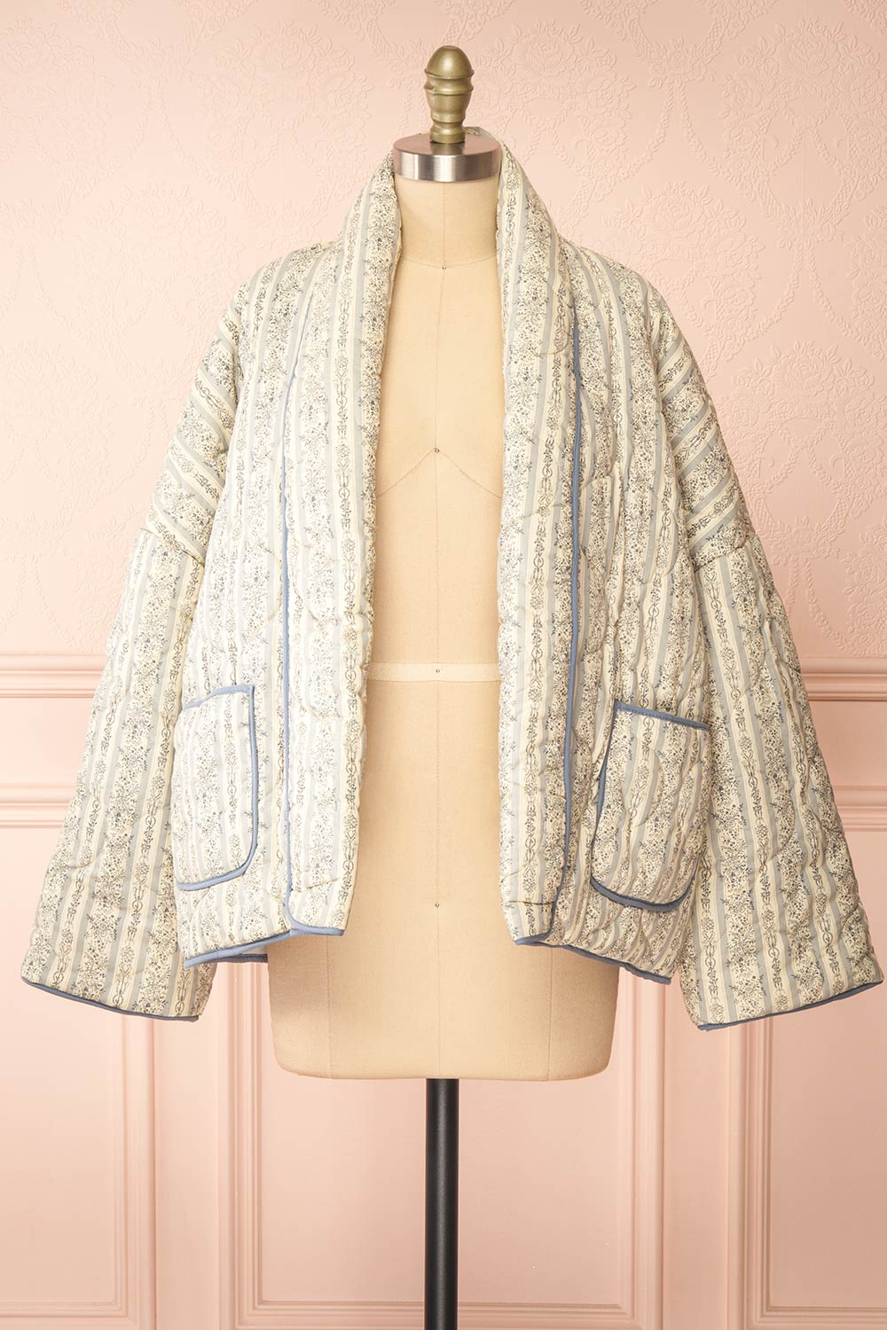 Wittie Stripes Quilted Striped Floral Jacket | Boutique 1861 front view