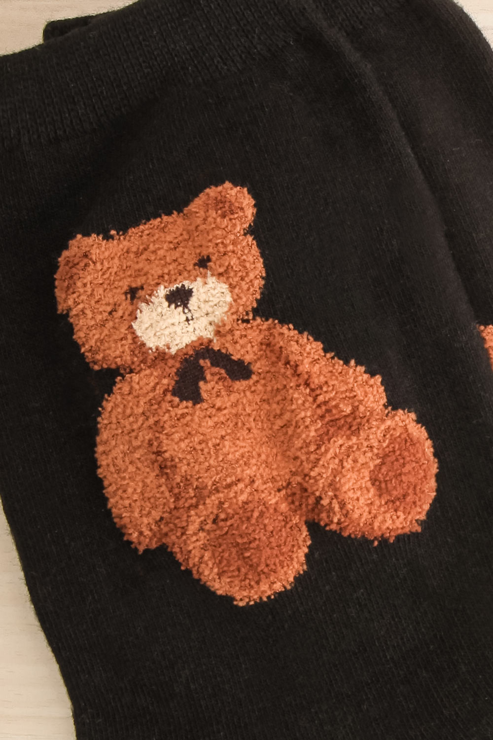 Wohlen Black Teddy Bear Crew Socks | La petite garçonne close-up