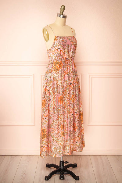 Wydowna Pink Midi Dress w/ Floral Motif | Boutique 1861 side view