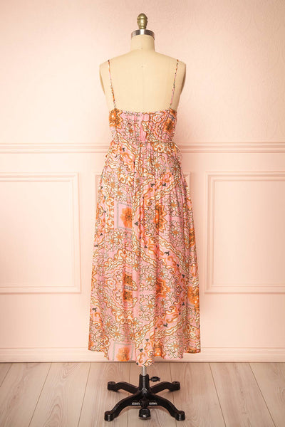 Wydowna Pink Midi Dress w/ Floral Motif | Boutique 1861 back view