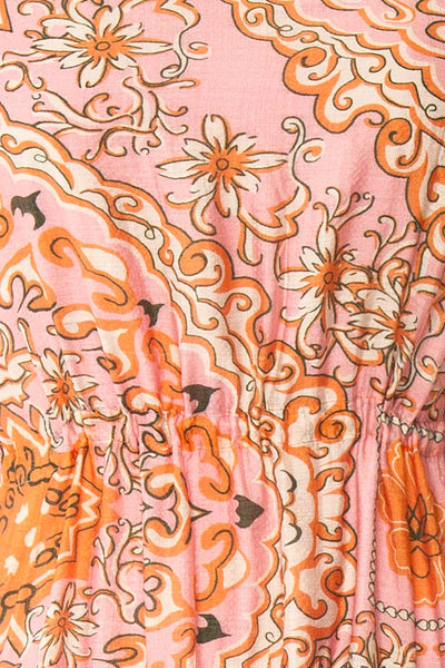 Wydowna Pink Midi Dress w/ Floral Motif | Boutique 1861 fabric