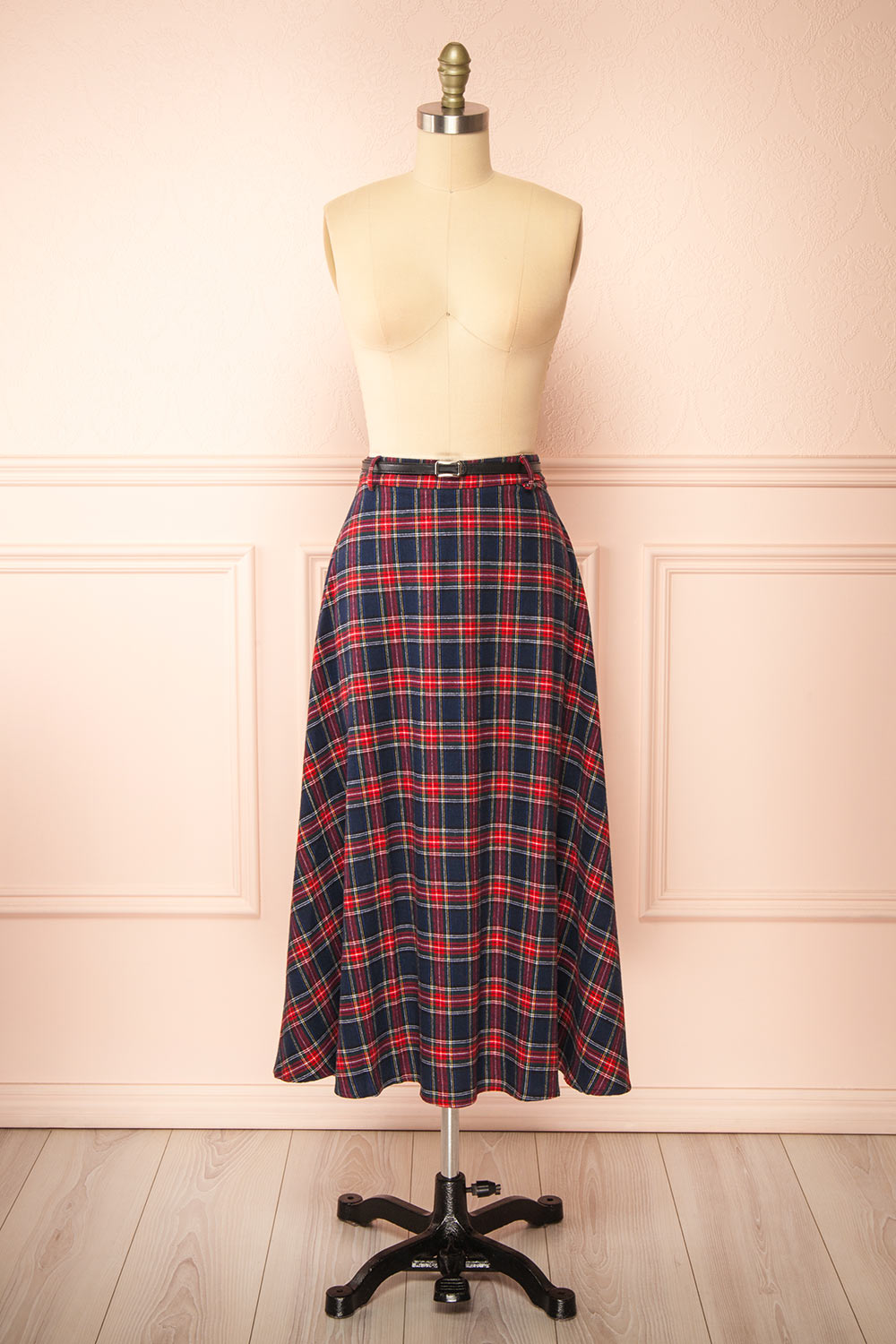 Wylie Plaid Midi Skirt w/ Belt | Boutique 1861 front view