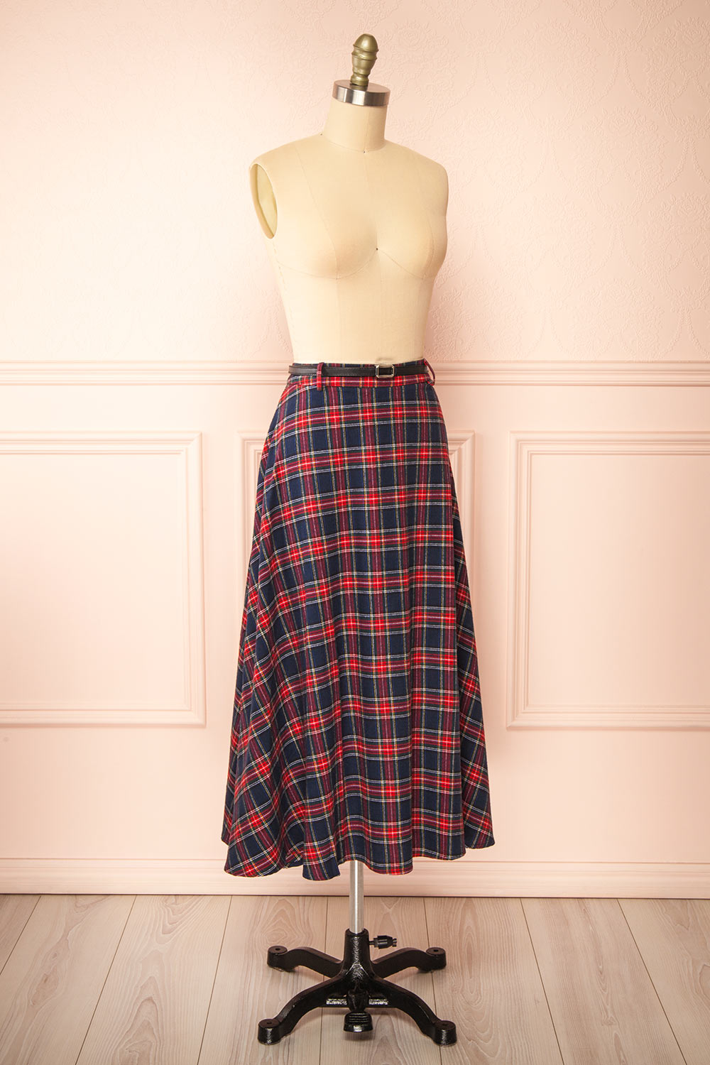 Wylie Plaid Midi Skirt w/ Belt | Boutique 1861 side view