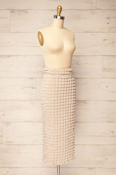 Wyrley Beige Popcorn Textured Midi Skirt | La petite garçonne side view