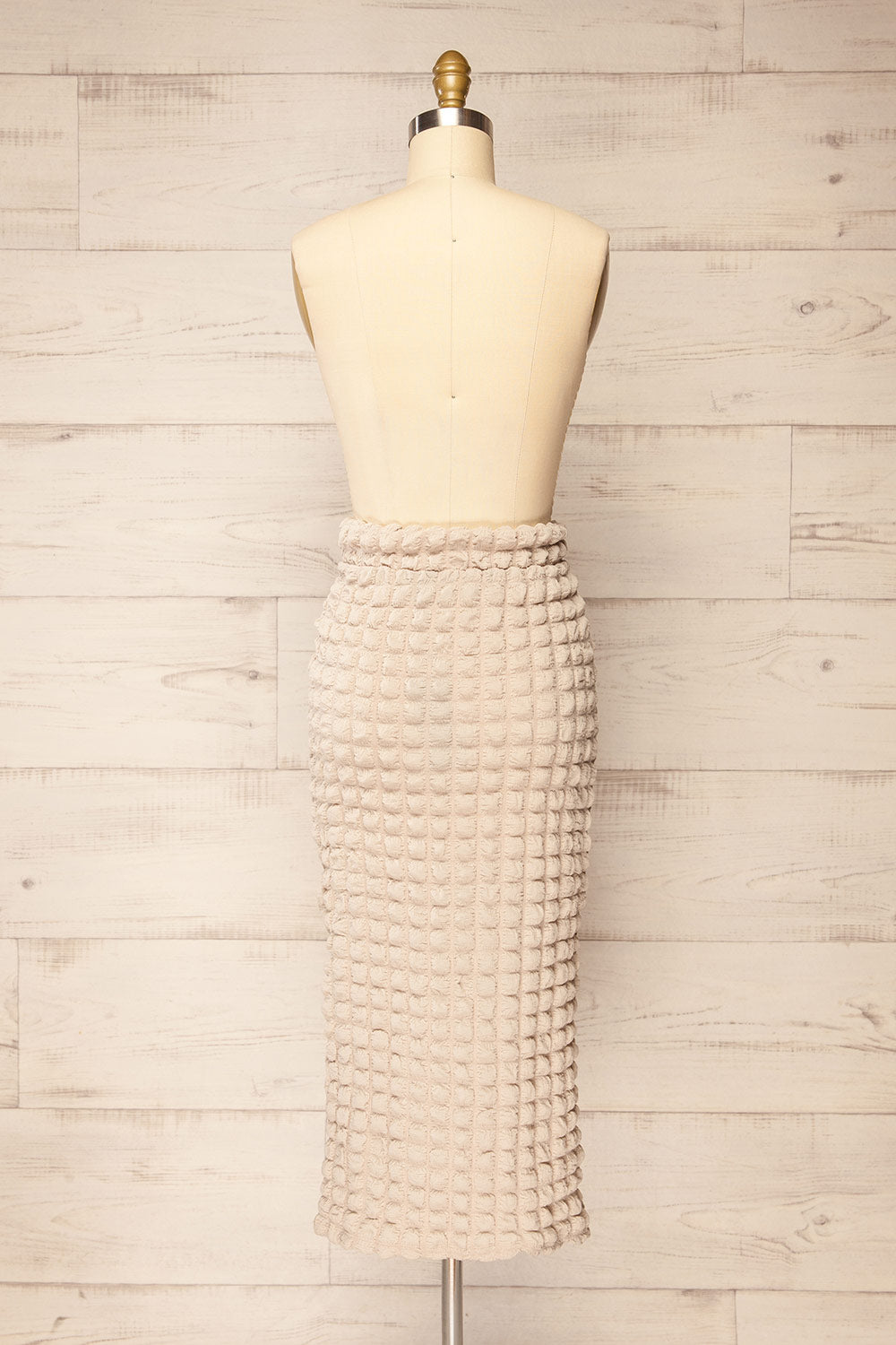 Wyrley Beige Popcorn Textured Midi Skirt | La petite garçonne back view