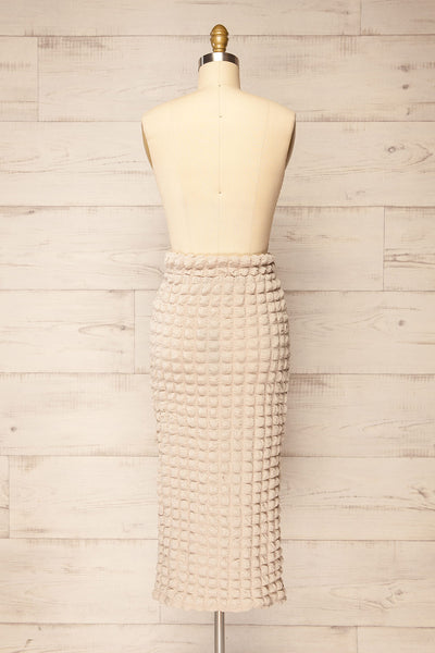 Wyrley Beige Popcorn Textured Midi Skirt | La petite garçonne back view