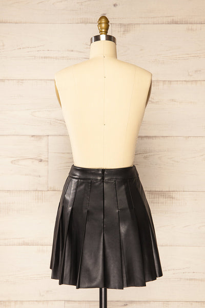 Xichang Black Faux Leather Short Pleated Skirt | La petite garçonne  back view