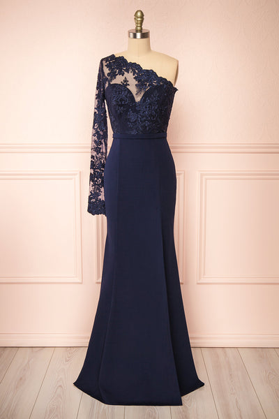 Xylia Navy One Sleeve Maxi Dress | Boutique 1861 front view