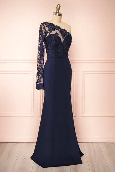 Xylia Navy One Sleeve Maxi Dress | Boutique 1861  side view