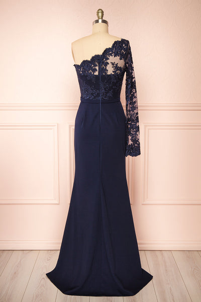 Xylia Navy One Sleeve Maxi Dress | Boutique 1861 back view