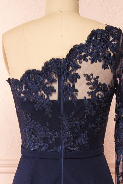 Xylia Navy One Sleeve Maxi Dress | Boutique 1861 back close-up