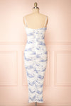 Yalina Fitted Ruched Midi Dress w/ Vintage Motif | Boutique 1861 back view