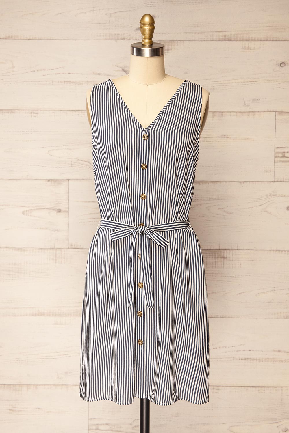 Yanika Striped Short Dress w/ Belt | La petite garçonne front view 