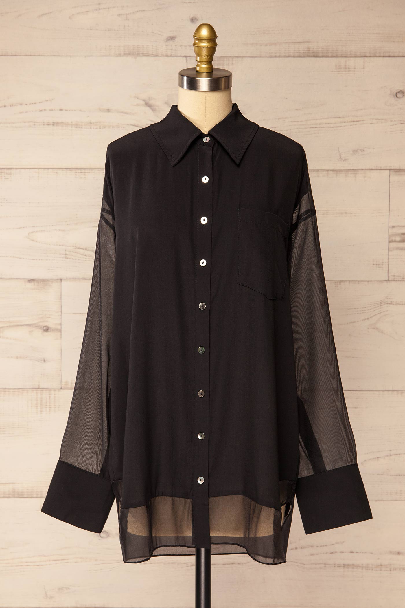 Yarram Black Oversized Sheer Shirt | La petite garçonne front