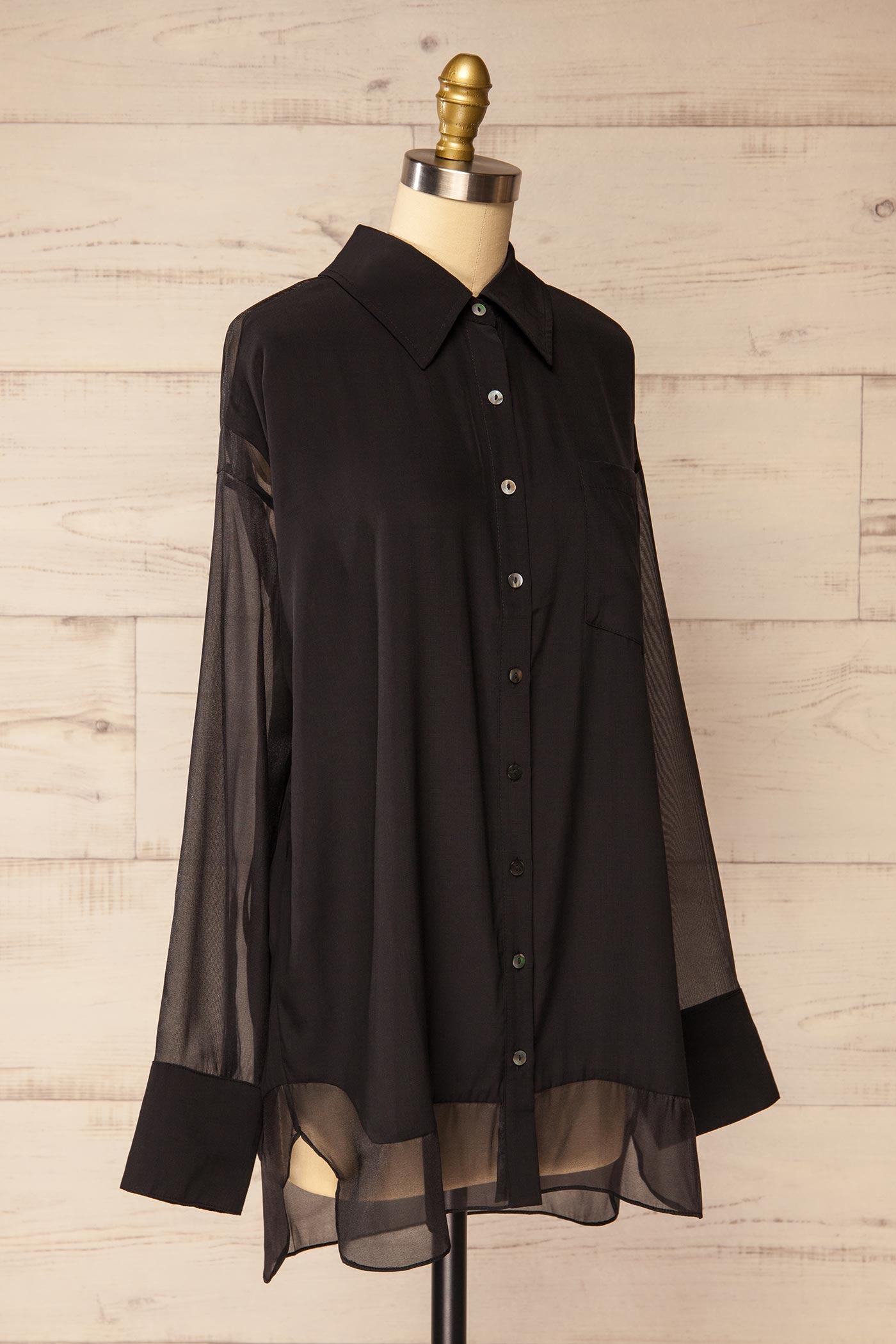 Yarram Black Oversized Sheer Shirt | La petite garçonne side